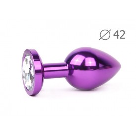 Коническая фиолетовая анальная втулка с прозрачным кристаллом - 9,3 см.